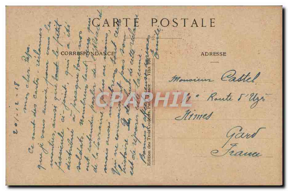 Frau in einem schwarzen Hut mit dem Orden der Ehrenlegion — Marne! Yser! und Verdun! Soldat immer siegreich — Edition des Trois Couleurs, Paris — Rückseite