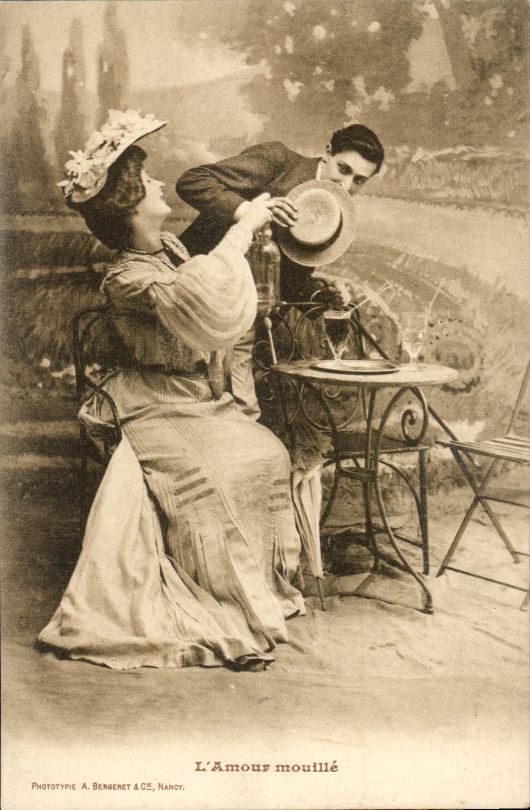 El Amor mojado — escena de café — Fototipia A. Bergeret & Cie, Nancy