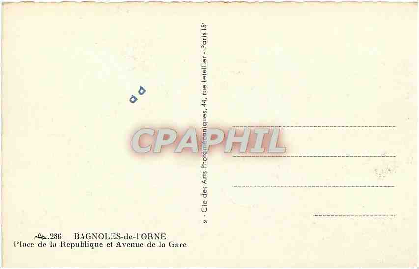 CPA Bagnoles del 'OrnePlace de l republique et Avenue de la gare Hotel Albert 1er — Rückseite