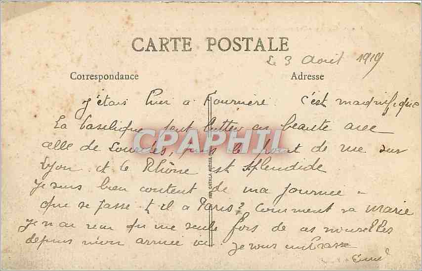 CPA Lyon Notre Dame de Fourviere et la tour Metallique — Verso