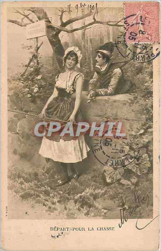 CPA Femme Depart pour la chasse