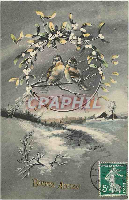 CPA Vœux Fleurs Oiseaux