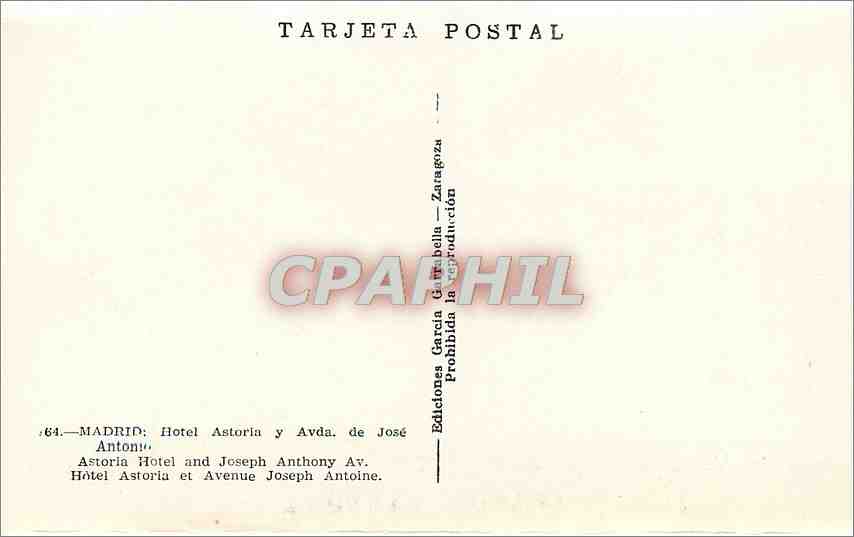 CPA Madrid otel astoris y Avda de Jose Anthony — Rückseite