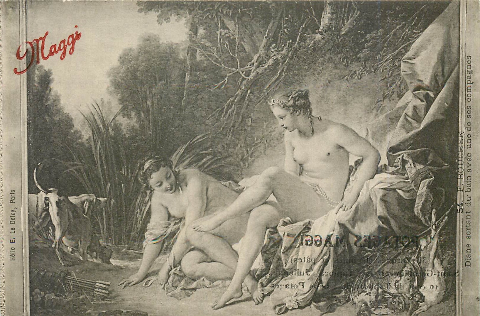 CPA Boucher Diane sortant du bain avec une de ses compagnes Publicite Maggi