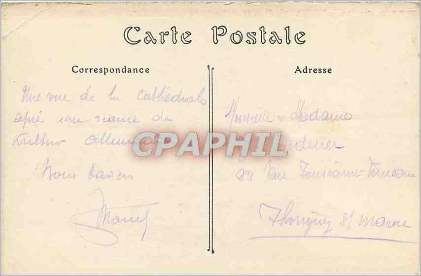 Cathédrale de Reims — bombardement et incendie par les Allemands, 19 septembre 1914 — Collection H. GEORGE, Reims, n° 143 — Rückseite