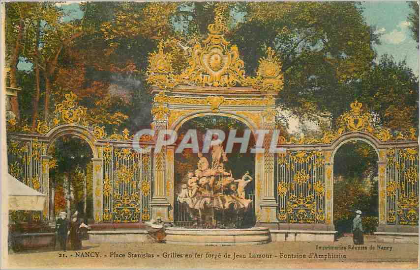 CPA Nancy Plce Stanslas Grilles en fer forge de jean Lamour Fontaine de Neptune
