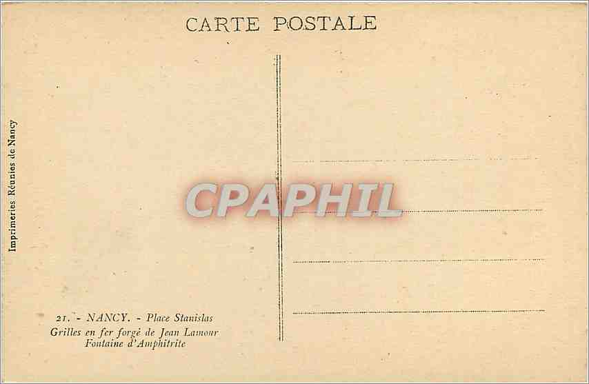 CPA Nancy Plce Stanslas Grilles en fer forge de jean Lamour Fontaine d'Amphitrite — Rückseite