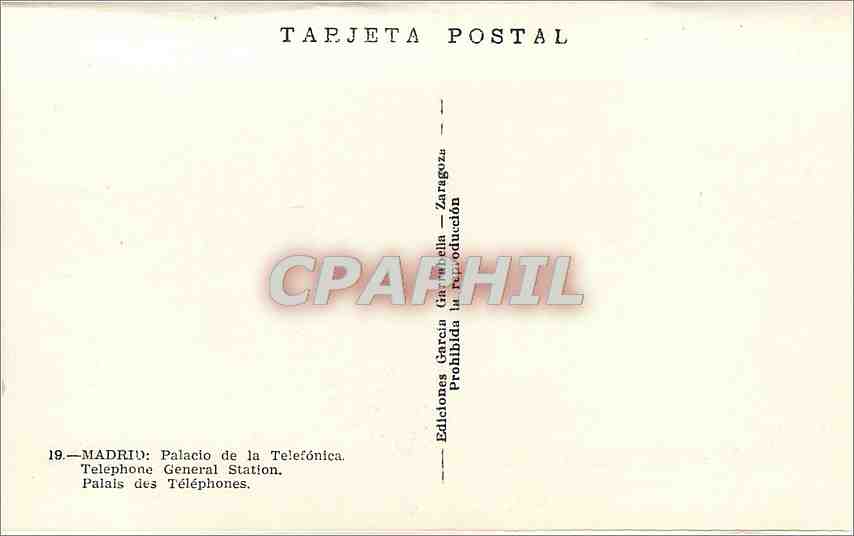 CPA Madrid Palais des telephones — Rückseite