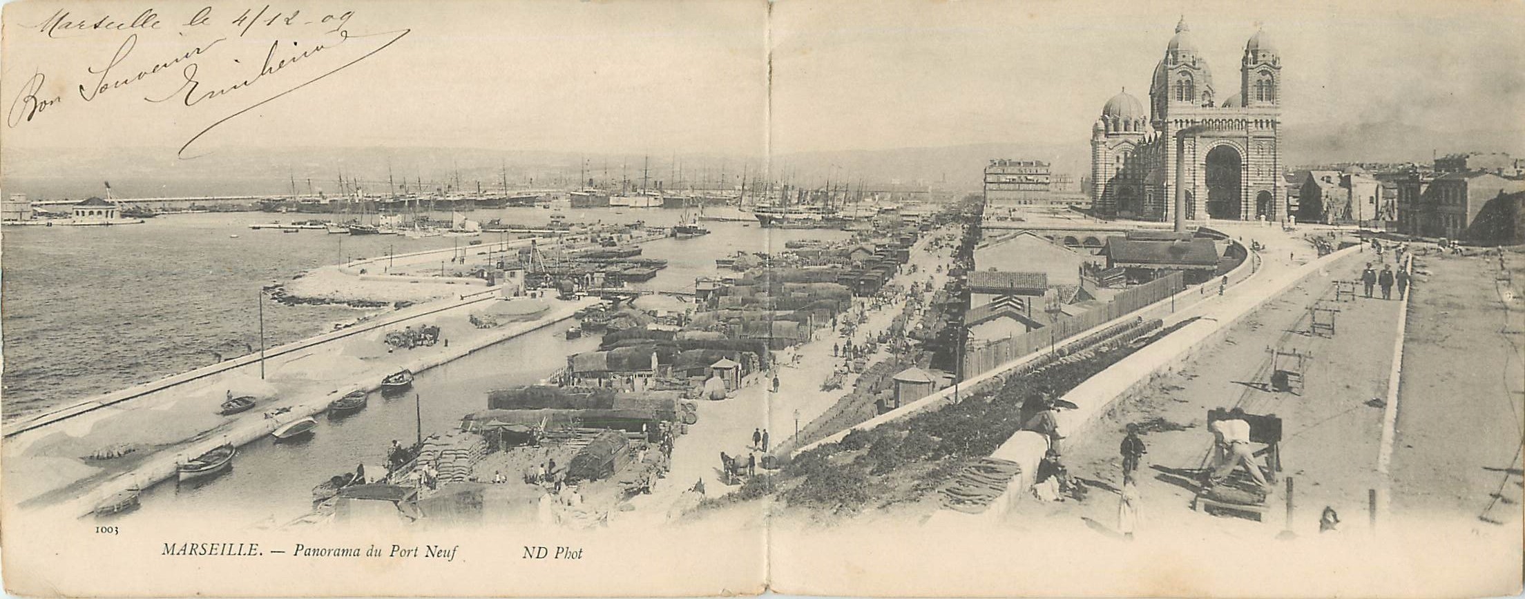 CARTE DOUBLE Marseille panorama du Port neuf
