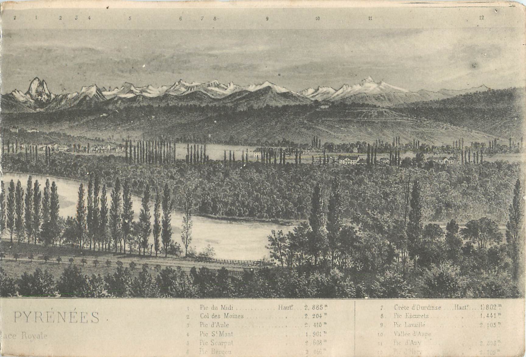 Pyrénées — Vue panoramique avec sommets et vallées — Éditeur : Place Royale