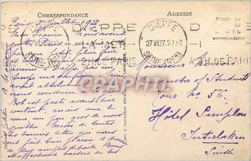 CPA Dieppe L'hotel Regina et le vieux Chateau Ll — Verso