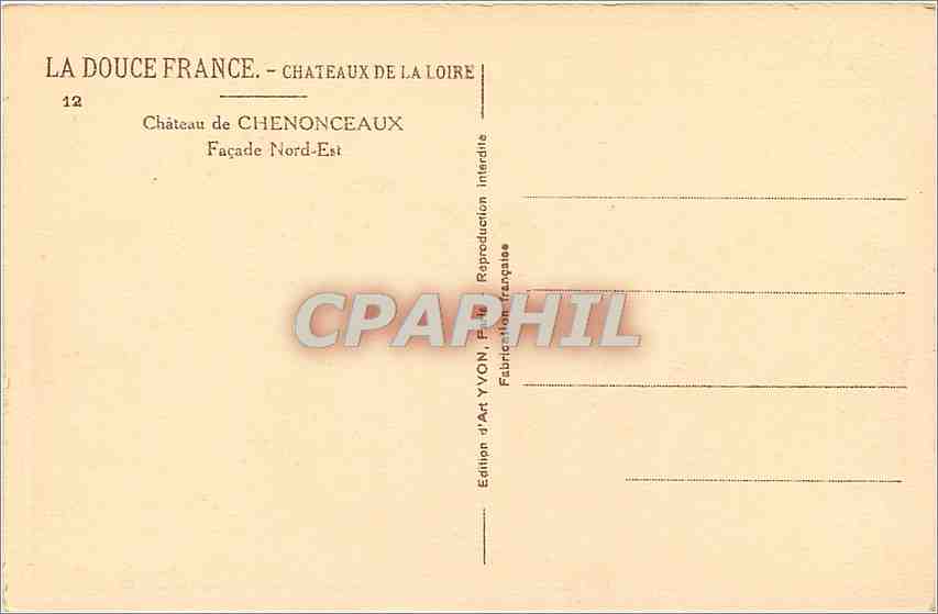 CPA Chateau de chanonceaux facadde Nord Est — Back