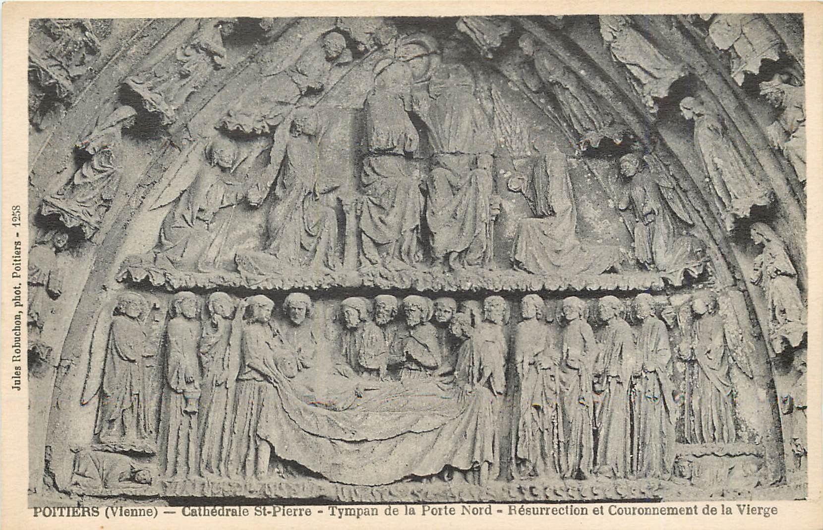 Poitiers (Vienne) — Cathédrale St-Pierre — Tympan de la Porte Nord — Résurrection et Couronnement de la Vierge