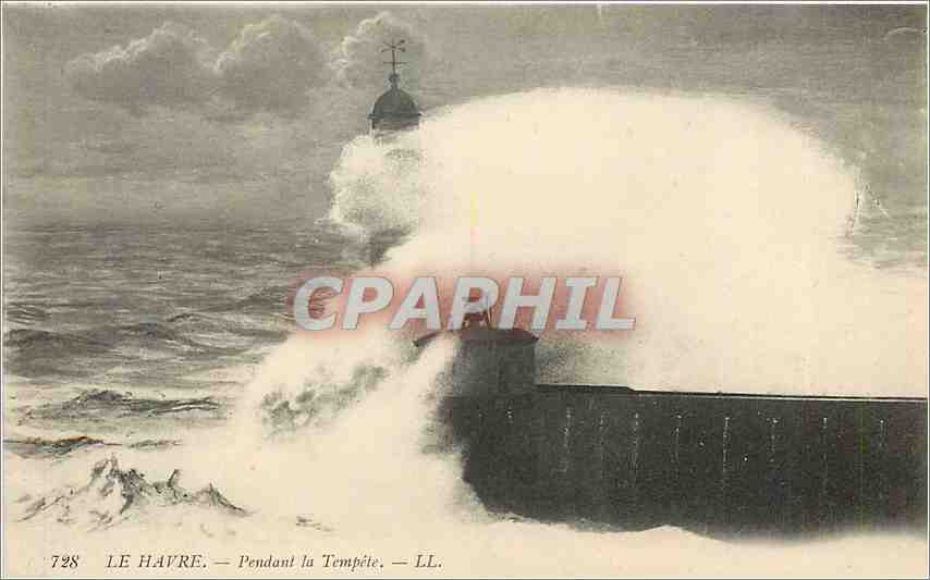 CPA Le Havre pendant la tempete Phare