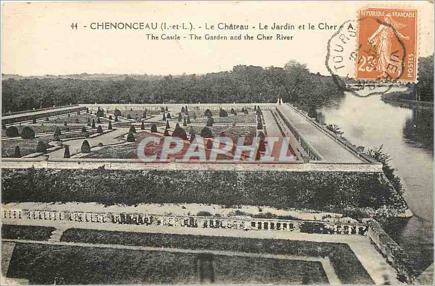CPA Chenonceau IetL le Chateau Le jardin et le Cher