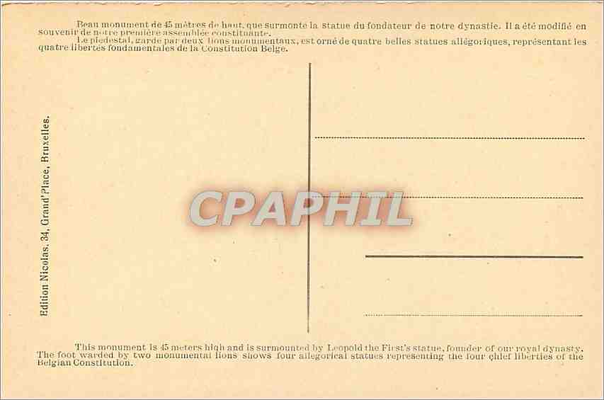 CPA Bruxelles Colonne du Congres — Rückseite