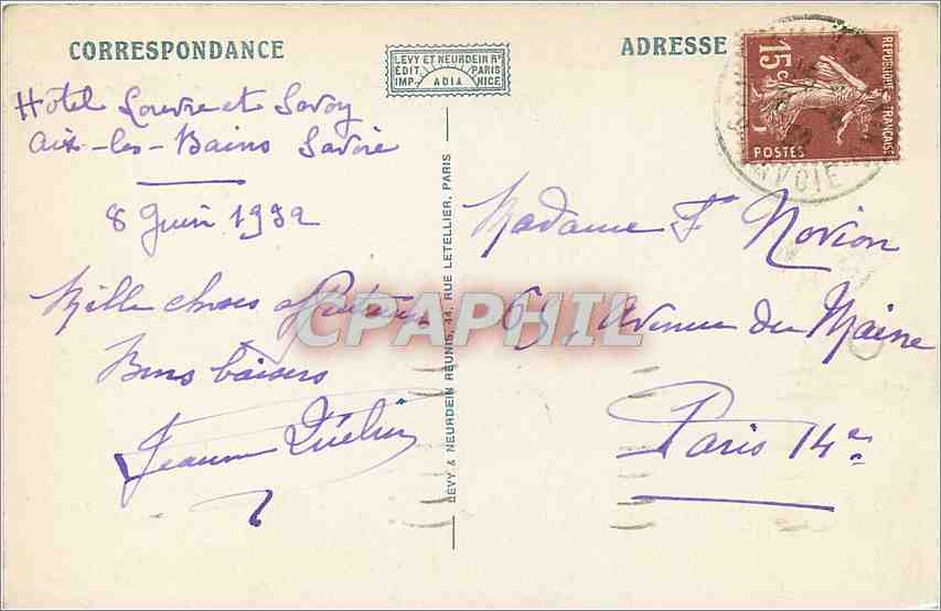 CPA Environs d'aix les bains Lac du Bourget — Rückseite