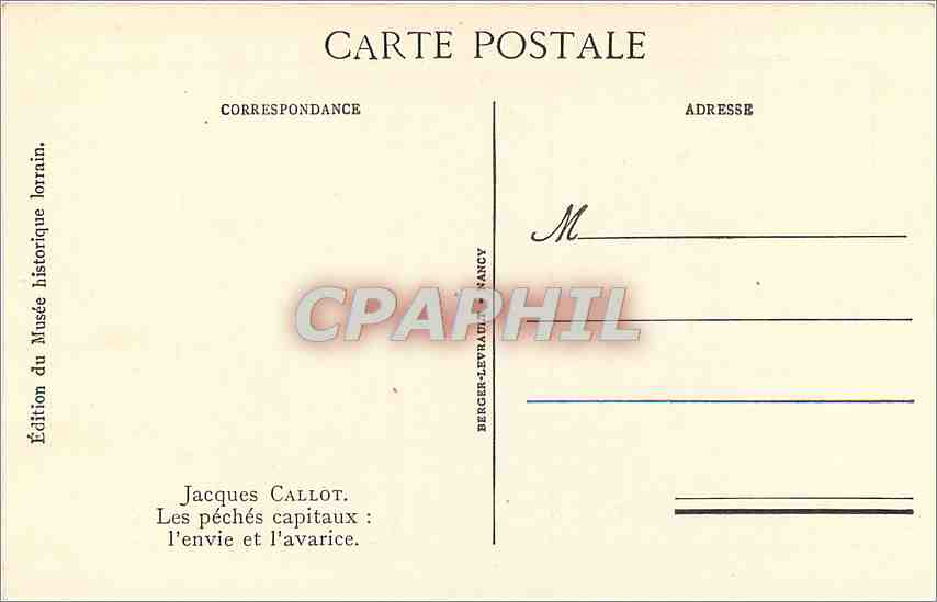 CPM Jacques Callot Les peches capitaux l'envie et l'avarice — Rückseite