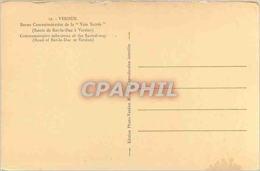 CPA Verdun borne Commemorative de la voie sacree — Rückseite