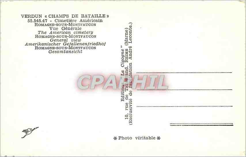 CPM Verdun Champs de bataille Cimetiere Americain — Rückseite