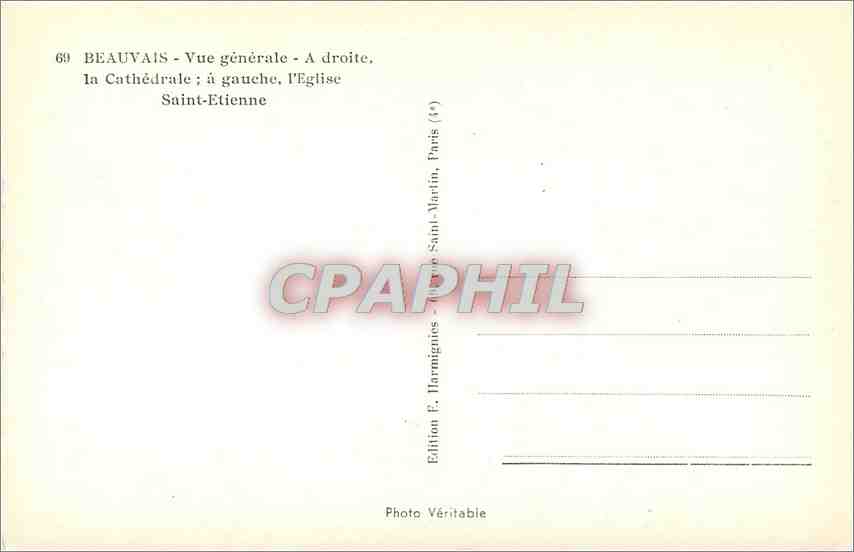 CPA Beauvais Vue generale a droie la cathedrale a gauche l'eglise Saint Etienne — Rückseite