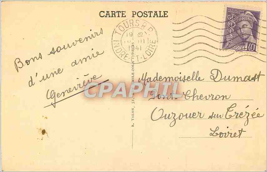 CPA Tours IetL Vue generale la loire le pont de pierre la ctherale Saint Gatien et la partie nord ou — Rückseite