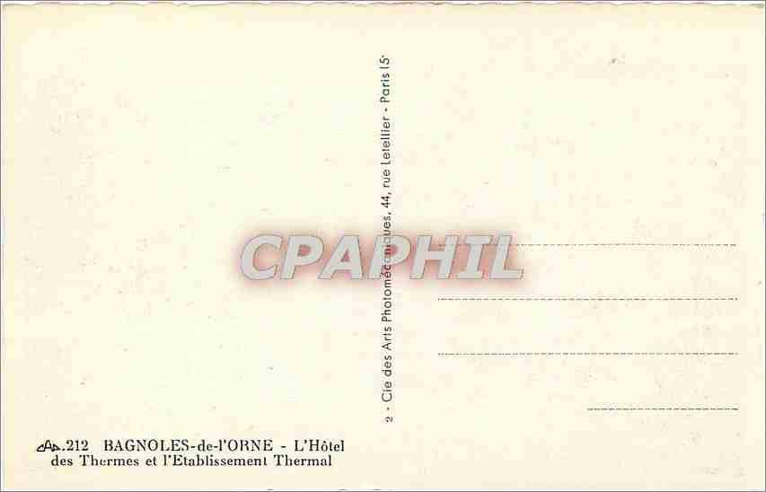CPA Bagnoles de l'Orne l'Etablissement Thermal — Rückseite