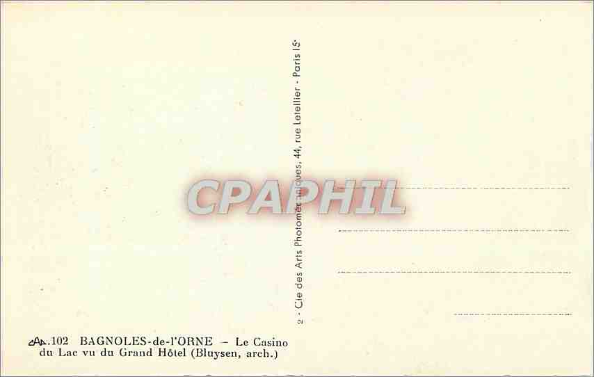 CPA Bagnoles de l'Orne Le casino du lac vu du grand hotel  — Rückseite