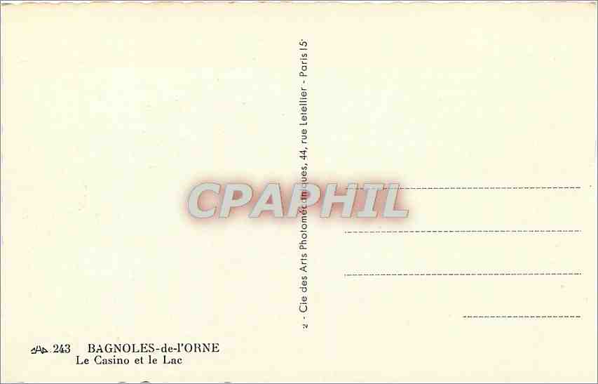CPA Bagnoles de l'orne Le casino du le lac — Rückseite