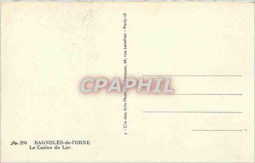 CPA Bagnoles de l'orne Le casino du le lac — Rückseite