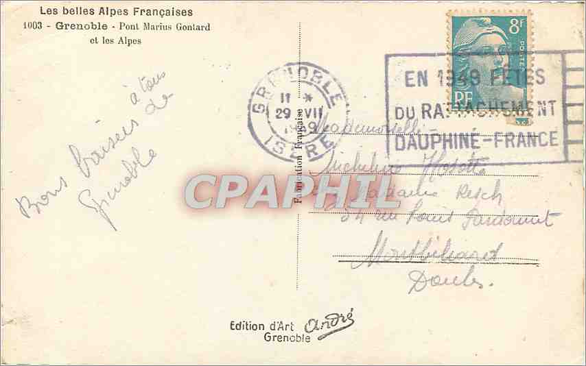CPA Les belles Alpes Francaises Genoble pont marius Gonird et les Alpes — Rückseite