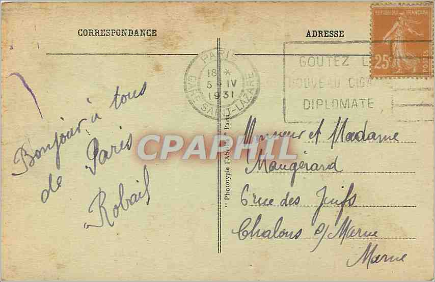 CPA Paris le jardin des Tuilleries et l'Arc de triomphe du carrousel — Rückseite