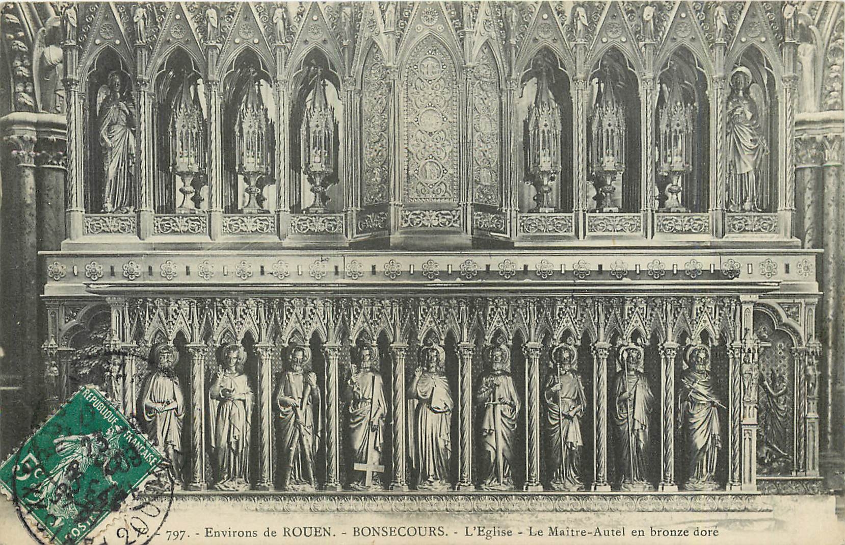 CPA Environs de Rouen Bonsecours Eglise Le maitre Autel en bronze dore
