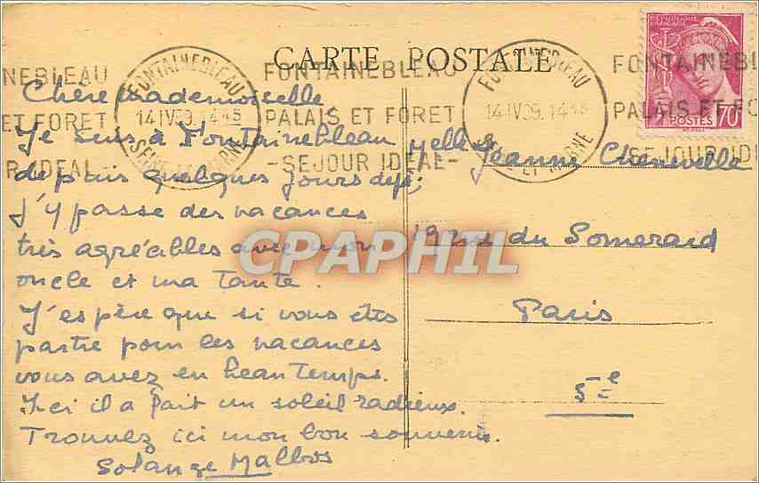 Palais de Fontainebleau — Aile des Ministres — Phot. Combier - Mâcon — Rückseite