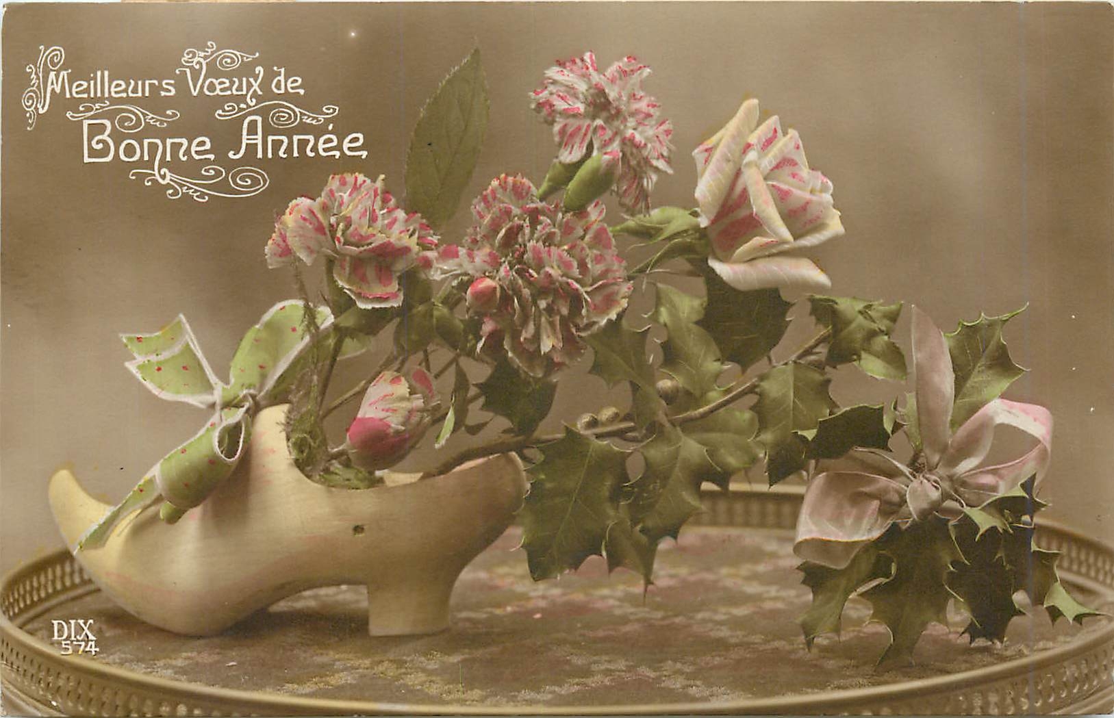 CPA Vœux Fleurs Sabot