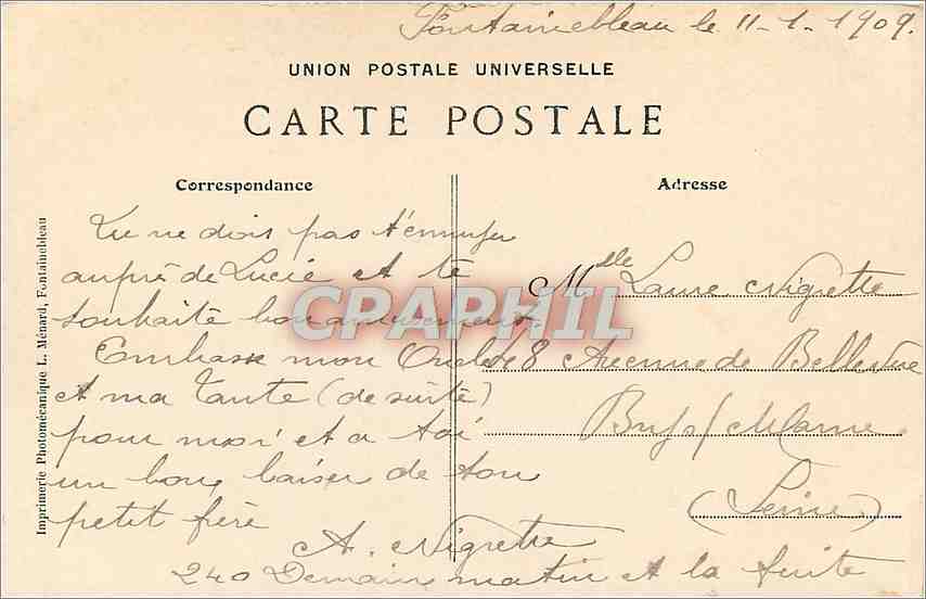 Forêt de Fontainebleau — La Croix de Franchard — Édition Artistique L. M. — Verso