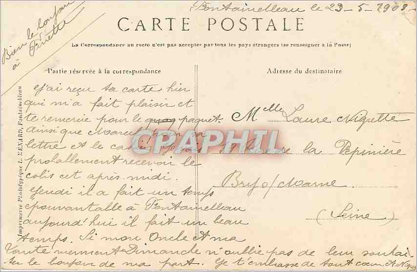 Forêt de Fontainebleau — Ansicht vom Long-Rocher — Künstlerische Sammlung L. M. — A. Miguette — Rückseite