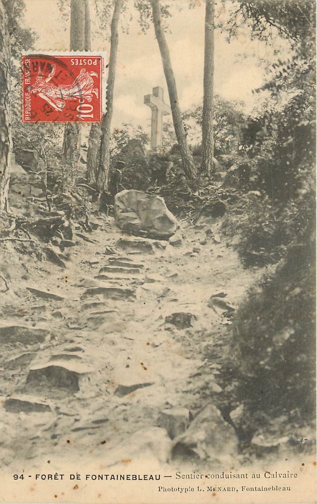 Wald von Fontainebleau — Weg zum Kalvarienberg — Phototypie L. Ménard, Fontainebleau