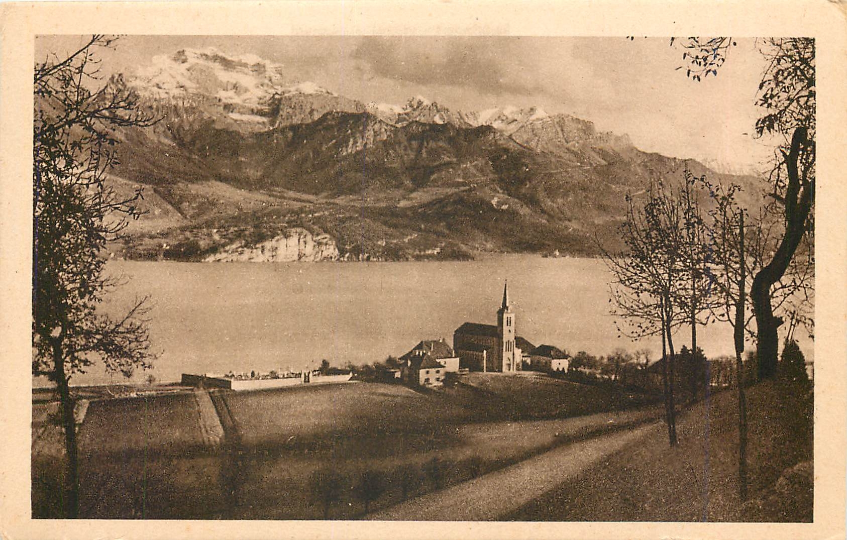 CPA Lac d' annecy eglise de Sevrier et la Tournette