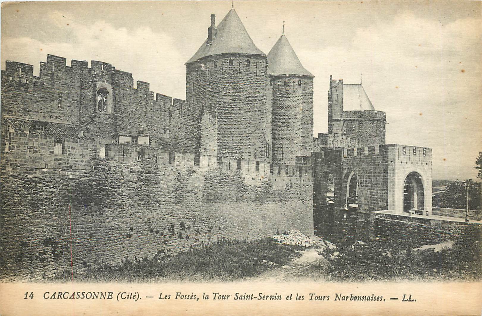 Carcassonne (Stadt) — Die Gräben, Turm Saint-Sernin und die Narbonnaischen Türme — LL.