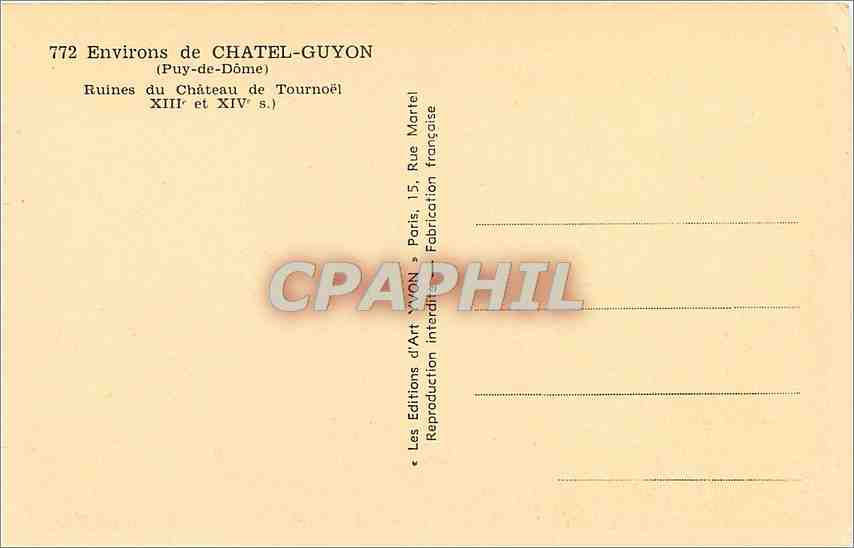 CPA Environs de Chatel Guyon Puy de dome Ruines du Chateau de Tournoel — Rückseite