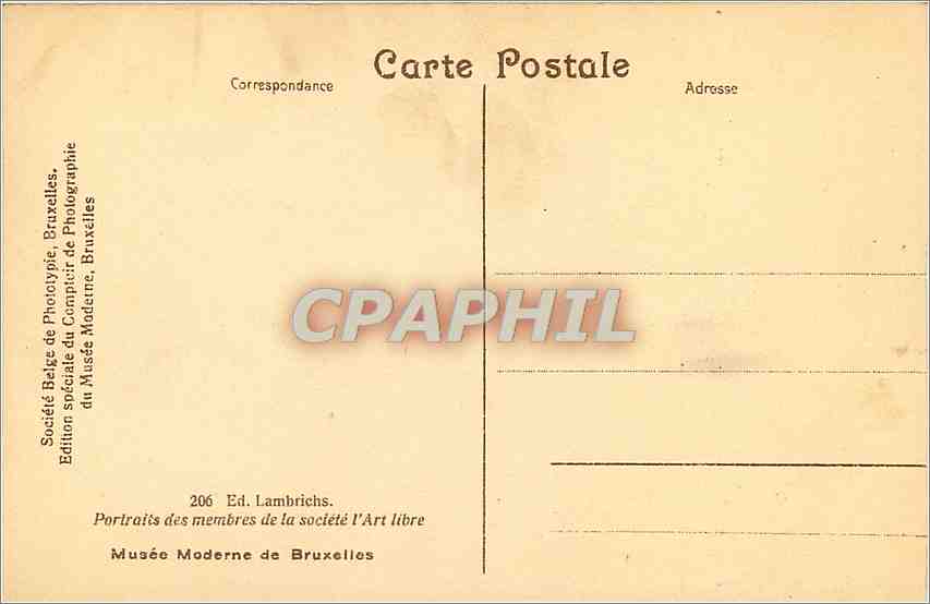 CPA Musee Moderne de Bruxelles Portraits des membres de la societe d'art libre — Verso