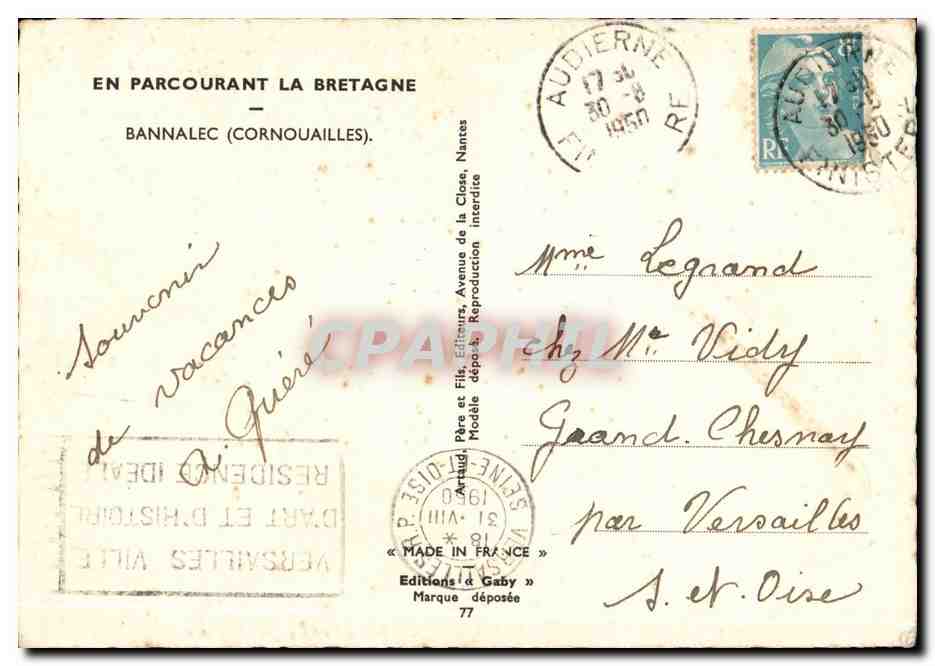 CPA En parcourant la Bretagne Bannalec (Cornouailles) Folklore Bretons Coiffe — Rückseite