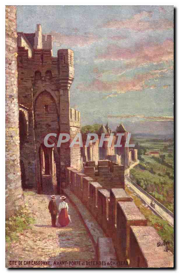 CPA Cite de Carcassonne Avant fort et defenses du chateau