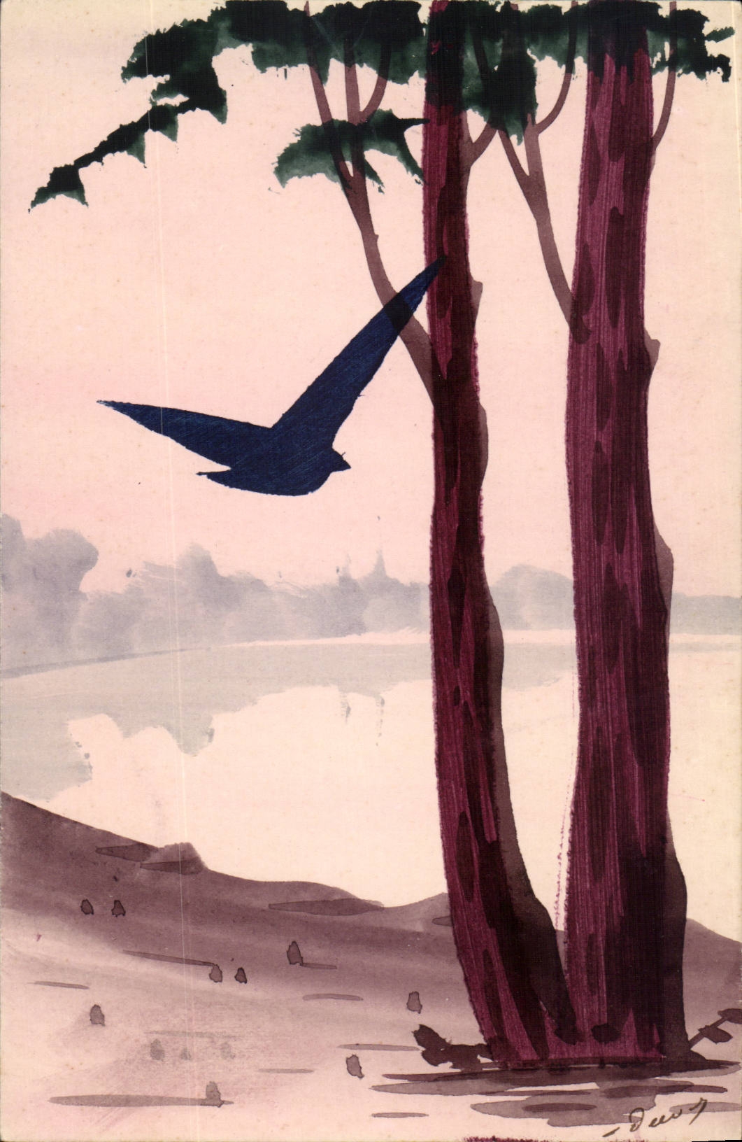 Illustrateur CPA Bord de mer oiseau