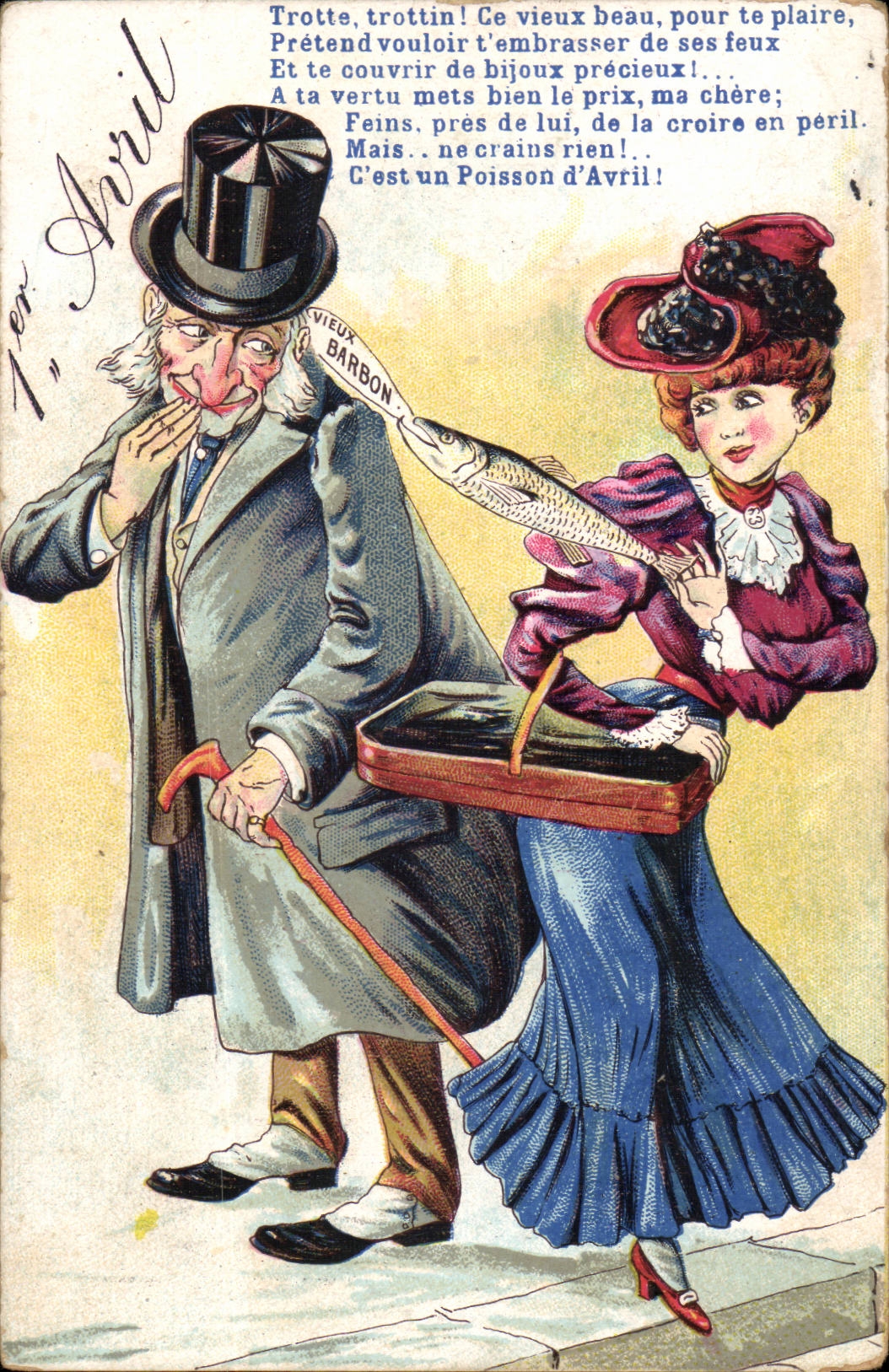 Fantaisie Avril Illustrateur CPA Trotte Trottin Ce vieux beau pour te plaire pretend vouloir t embrasser de ses feux TOP