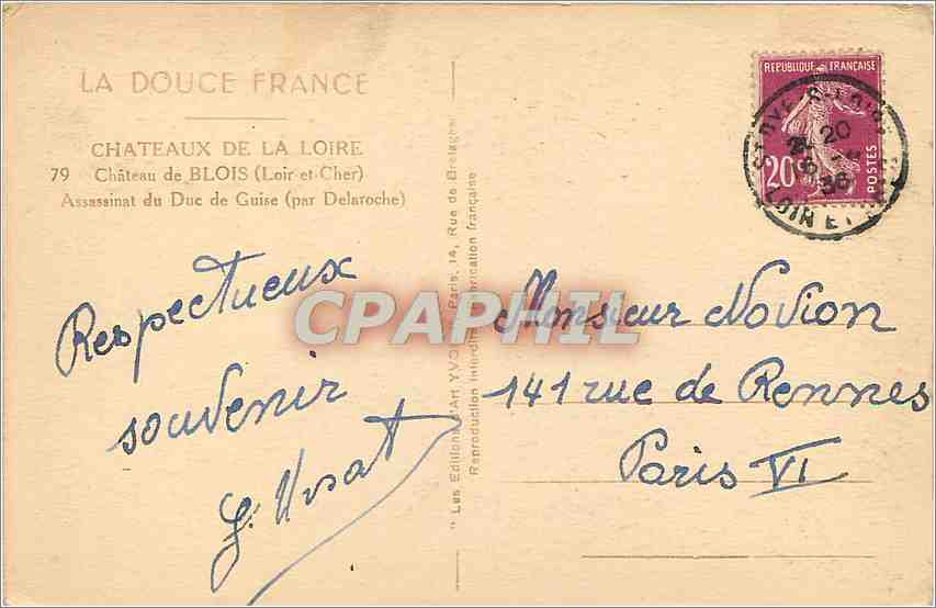 Assassinat du Duc de Guise — Château de Blois — Éditions Art YVO, Paris — Rückseite