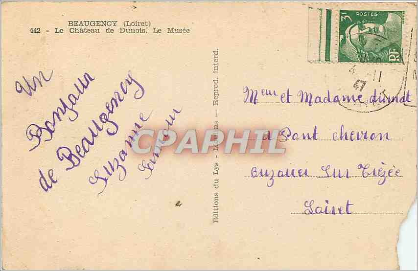 CPA Beaugency Loiret Le Chateau de Dunois Le Musee  — Rückseite