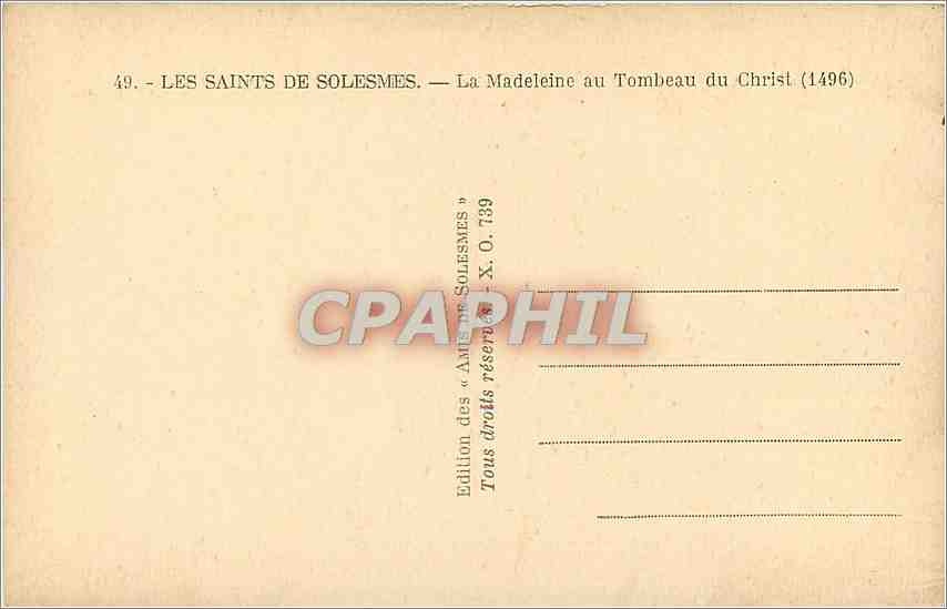 CPA Les Saints de Solesmes La Madeleine au Tombeau du Christ  — Rückseite