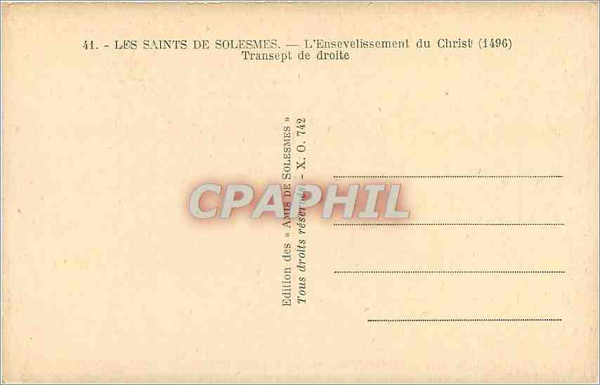 CPA Les Saints de Solesmes L'Ensevelissement du Christ Transept de droite  — Verso